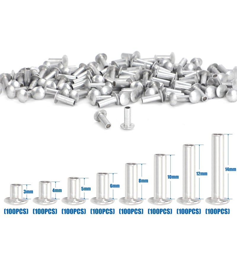 Foruly 1/8" Diameter Tubular Rivets for Semi | Tonka Toy Truck Restoration Assortment Toy Part Assorted Sizes Applied for Car Window Vents Pinball Machines Restoration Aluminum (BULK-800pcs-8 Various Sizes) - Image 3